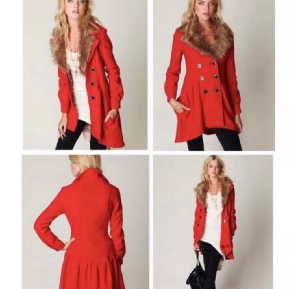 Free People Scarlet Trench Coat with Faux Fur Trim